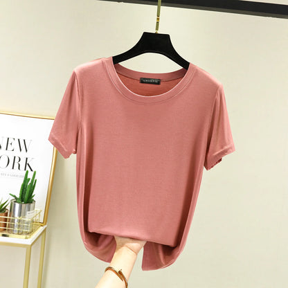 Modal O-Neck T-shirt Short sleeve Women's Summer Casual Basic T shirt Loose Tee Tops The Clothing Company Sydney