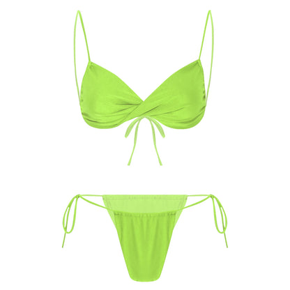 Womens Bikini Set Bathing Suit Pad Free Bra Top with High Cut Thong Briefs Side Tie Tying 2 Piece Swimwear Pool Beach Wear - The Clothing Company Sydney