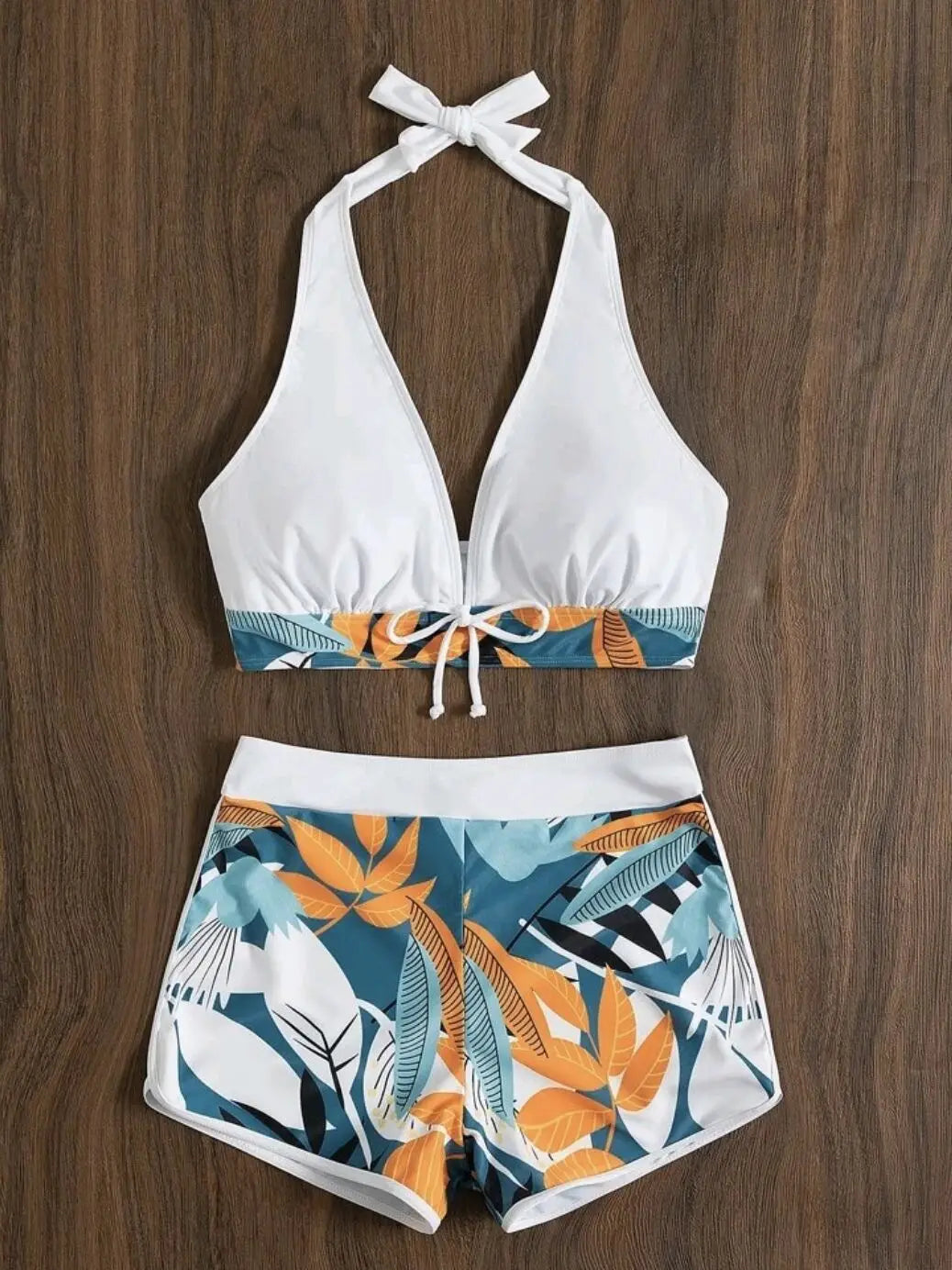 2 Piece Halter Bikini Set Shorts Swimsuit High Waist Swimwear Female Printed Bathers Swimming Bathing Swim Suit Beachwear - The Clothing Company Sydney