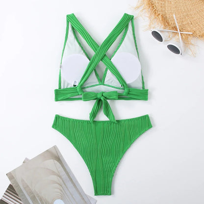 2 Piece Wrinkled Crinkled Bikini Swimwear Swimsuit Two-pieces Bikini Set High Cut Bathing Suit Swim Beach Wear The Clothing Company Sydney