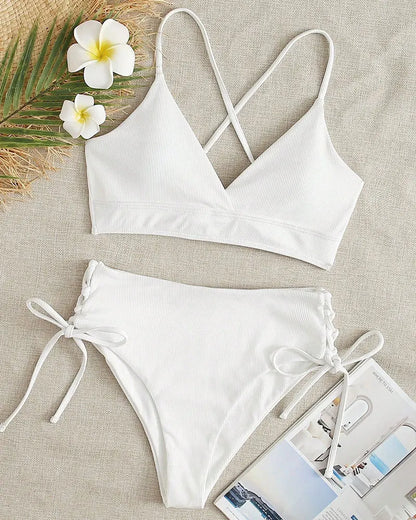 V-Neck Split Bikini Set for Women Swimsuit Lace Up Triangular Beach Swimwear Bathing Suit The Clothing Company Sydney