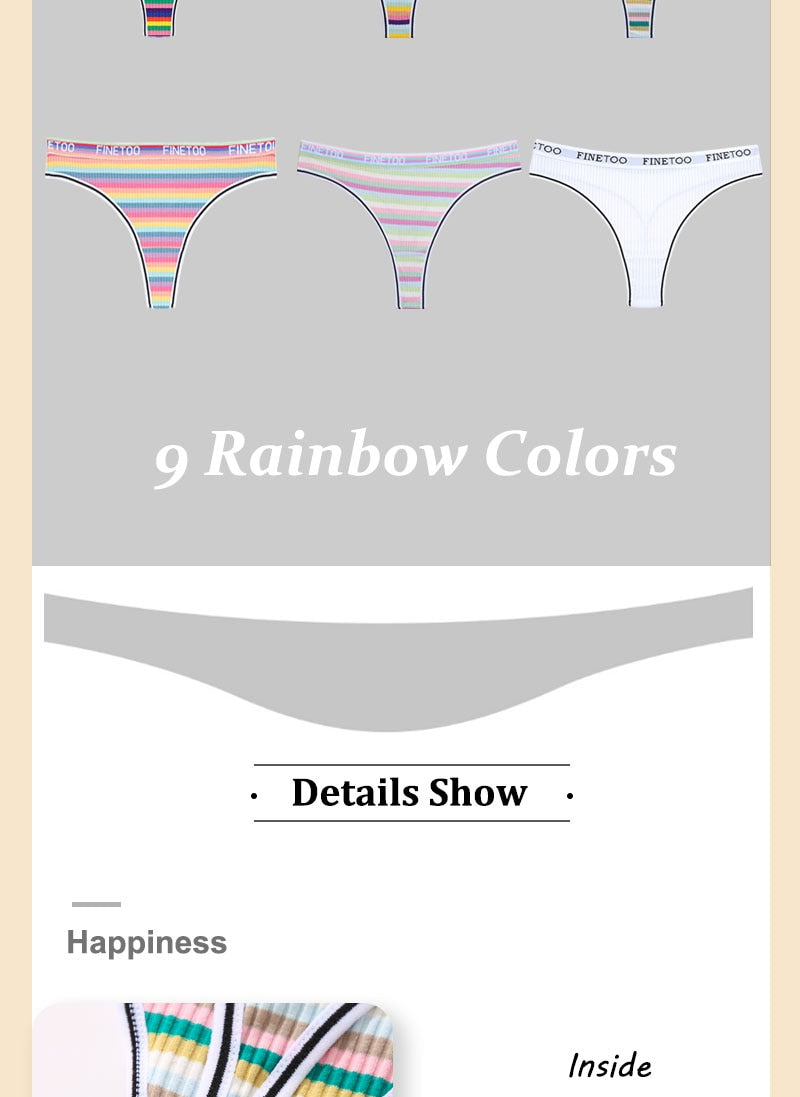 4 Piece Set Women's Cotton Colourful Stripe Panties Underwear G-Strings Rainbow Thongs Female Soft Breathable Intimates Lingerie The Clothing Company Sydney