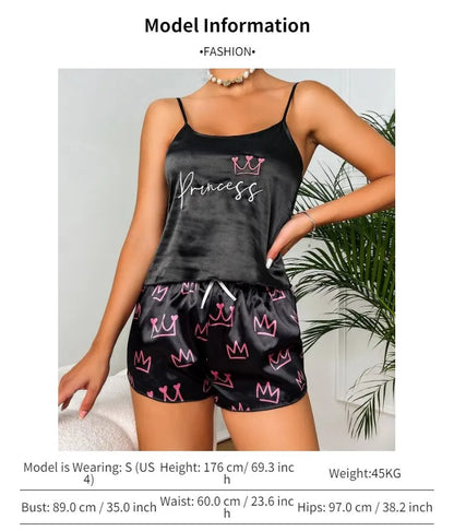Women's Sexy Lingerie Satin Sleepwear Silk Cami Shorts Set Soft Sleep Pjs 2 Piece Nightwear Print Pajamas Homewear Pyjamas The Clothing Company Sydney