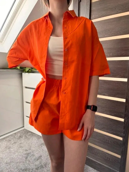 Long Sleeve Single breasted Top Broad legged Shorts Set Fashion Ladies Solid Suits Summer 2 Piece Matching Outfits For Women The Clothing Company Sydney