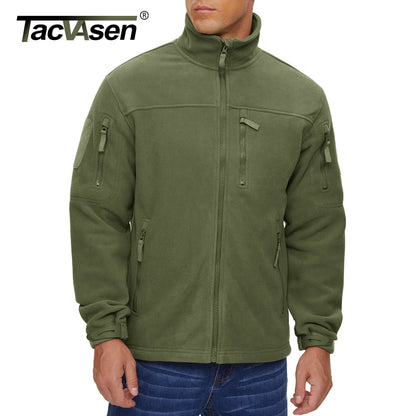 Full Zip Up Tactical Green Fleece Jacket Thermal Warm Work Coats Men's Pockets Safari Jacket Hiking Outwear Windbreaker - The Clothing Company Sydney
