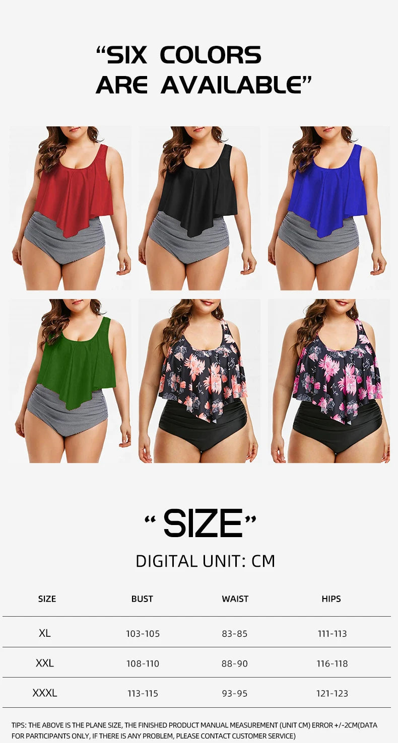 2 Piece Plus Size Swimsuit New Bikini High Waist Ruffle Edge Printed Striped Split Bikini Swimwear The Clothing Company Sydney