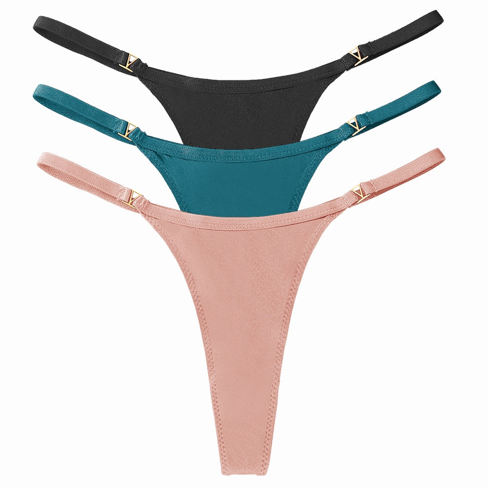3 Pack Set Women's Panties Low Waist Cotton G-string Thong Panties Solid Colour Metal T-pants Panties Lingerie The Clothing Company Sydney