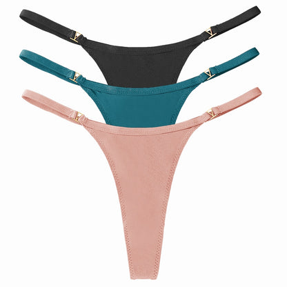 3 Pack Set Women's Panties Low Waist Cotton G-string Thong Panties Solid Colour Metal T-pants Panties Lingerie The Clothing Company Sydney