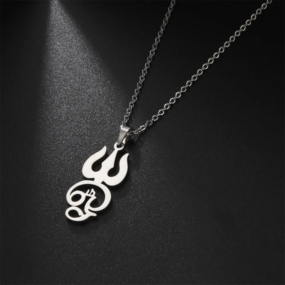 Tamil Om Symbol Pendant Necklace Stainless Steel Vintage Trident Yoga Shiva Symbol Necklaces Amulet Jewellery Gifts - The Clothing Company Sydney