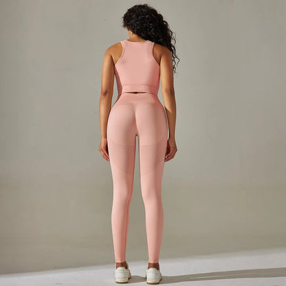 2 Piece Nylon Tracksuits Women's Yoga Set Sports Suit Sports Vest Gym Leggings Suit Seamless Workout Clothes Gymwear - The Clothing Company Sydney