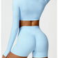 2 Piece Long Sleeve Gym Set Women Yoga Clothes Quick-Drying Sportswear Running Leggings Workout Sports Crop Top Shorts