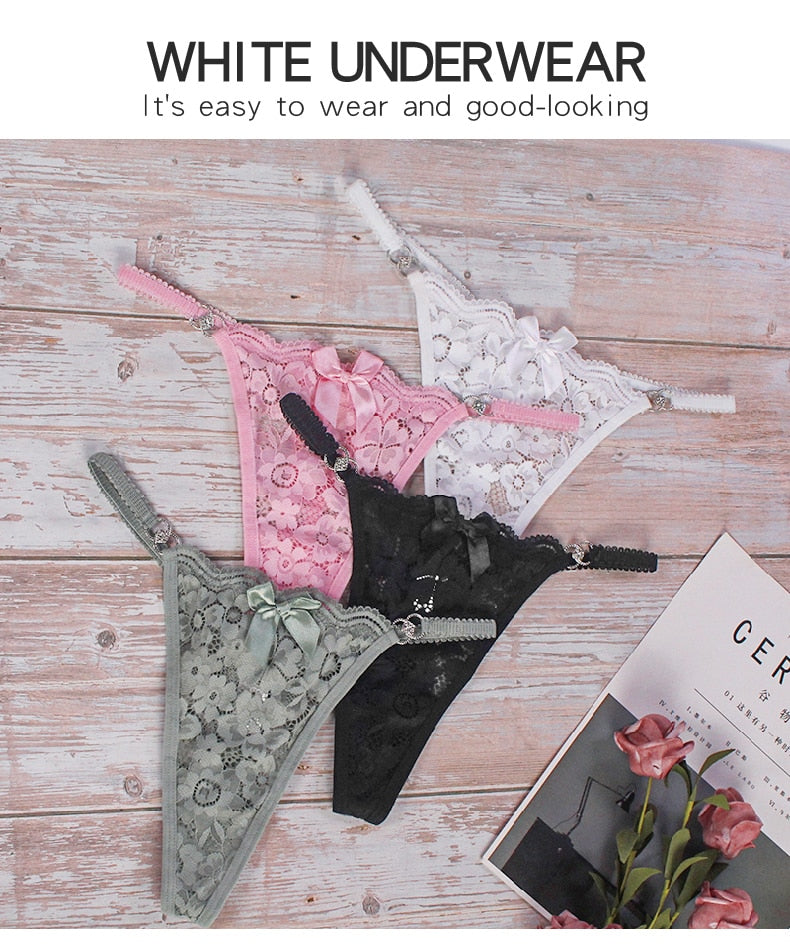 3 Pack Lace Thong Panties Women Perspective Underwear Low Waist Thin Strap Thongs Bow Ladies Briefs Lingerie Comfortable G-string The Clothing Company Sydney