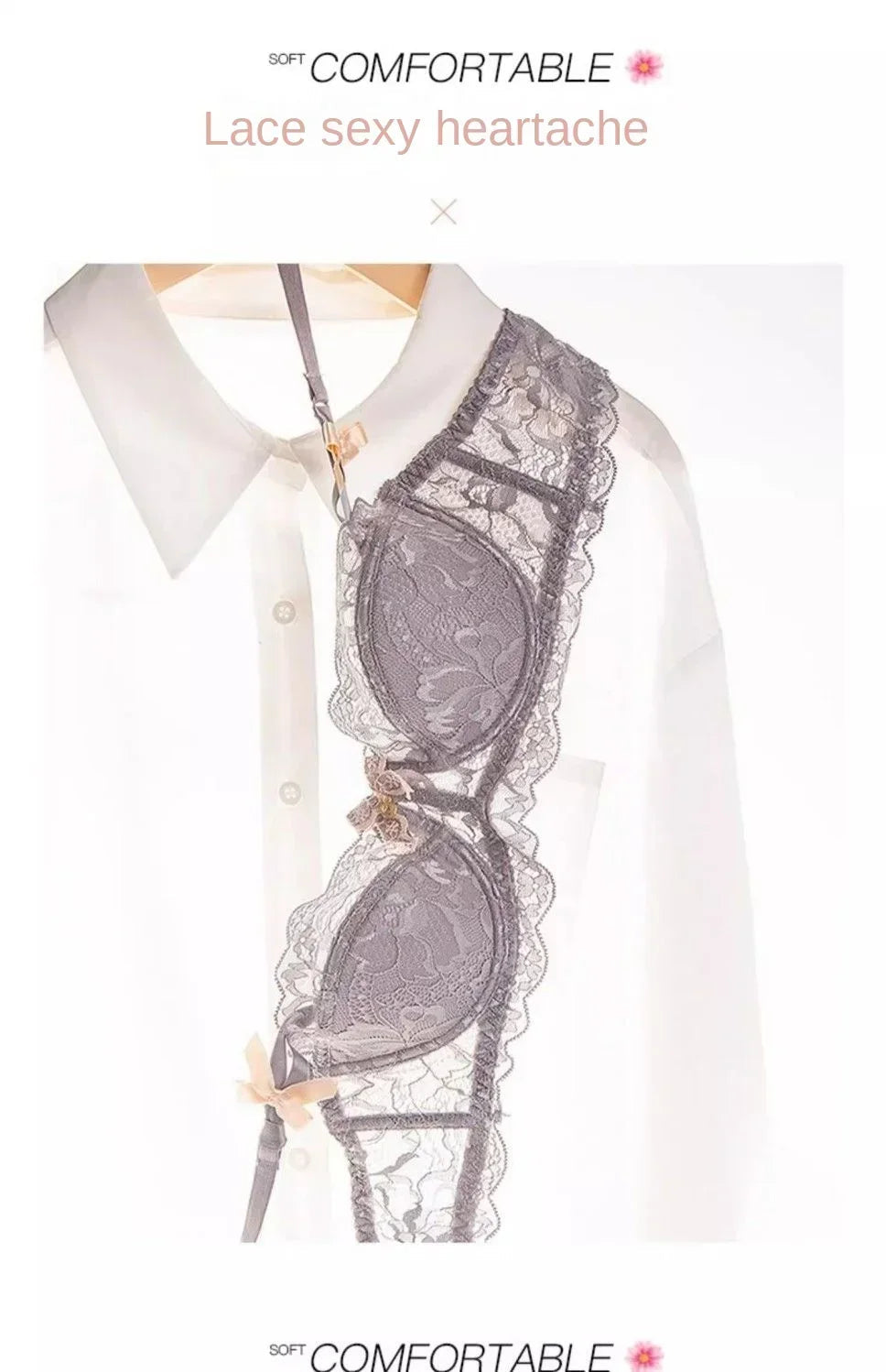 2 Piece Pull-up Bra with Bow Breathable Lace Bra Anti-slip Cup Date Night Set The Clothing Company Sydney