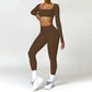 2 Piece Long Sleeve Gym Set Women Yoga Clothes Quick-Drying Sportswear Running Leggings Workout Sports Crop Top Shorts
