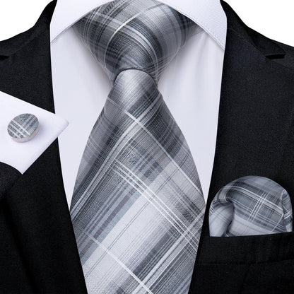 Gray Paisley Silk Tie Set – Men’s Wedding Tie, Pocket Square & Cufflinks The Clothing Company Sydney