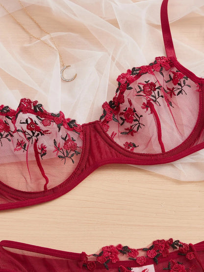 Floral Embroidery Lingerie Set Underwire Push Up Bra Set Womens Underwear Lace Underwear Bralette Briefs Set The Clothing Company Sydney