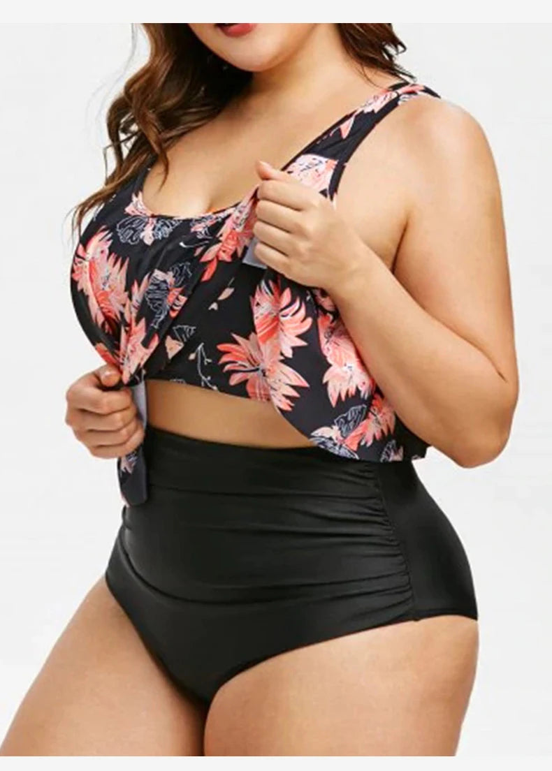 2 Piece Plus Size Swimsuit New Bikini High Waist Ruffle Edge Printed Striped Split Bikini Swimwear The Clothing Company Sydney
