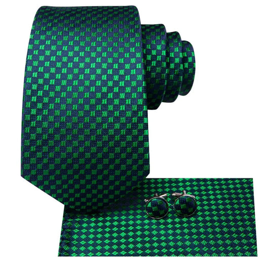 Green Paisley Silk Tie Set for Men – Necktie, Pocket Square & Cufflinks The Clothing Company Sydney