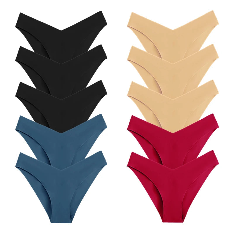 10 Pack Women's Seamless Panties V-Type Drop Waist Female Underwear Ice Silk Underpants Briefs The Clothing Company Sydney