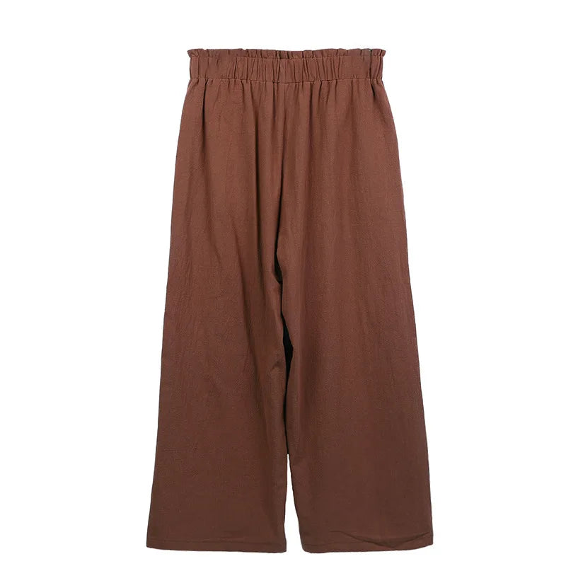 Women's Cotton Linen Loose Wide Leg Pants Summer Female High Elastic Waist Button Casual Streetwear Trousers The Clothing Company Sydney
