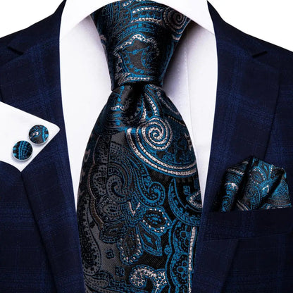 Blue Paisley Silk Tie Set – Necktie, Cufflinks & Hanky for Men The Clothing Company Sydney