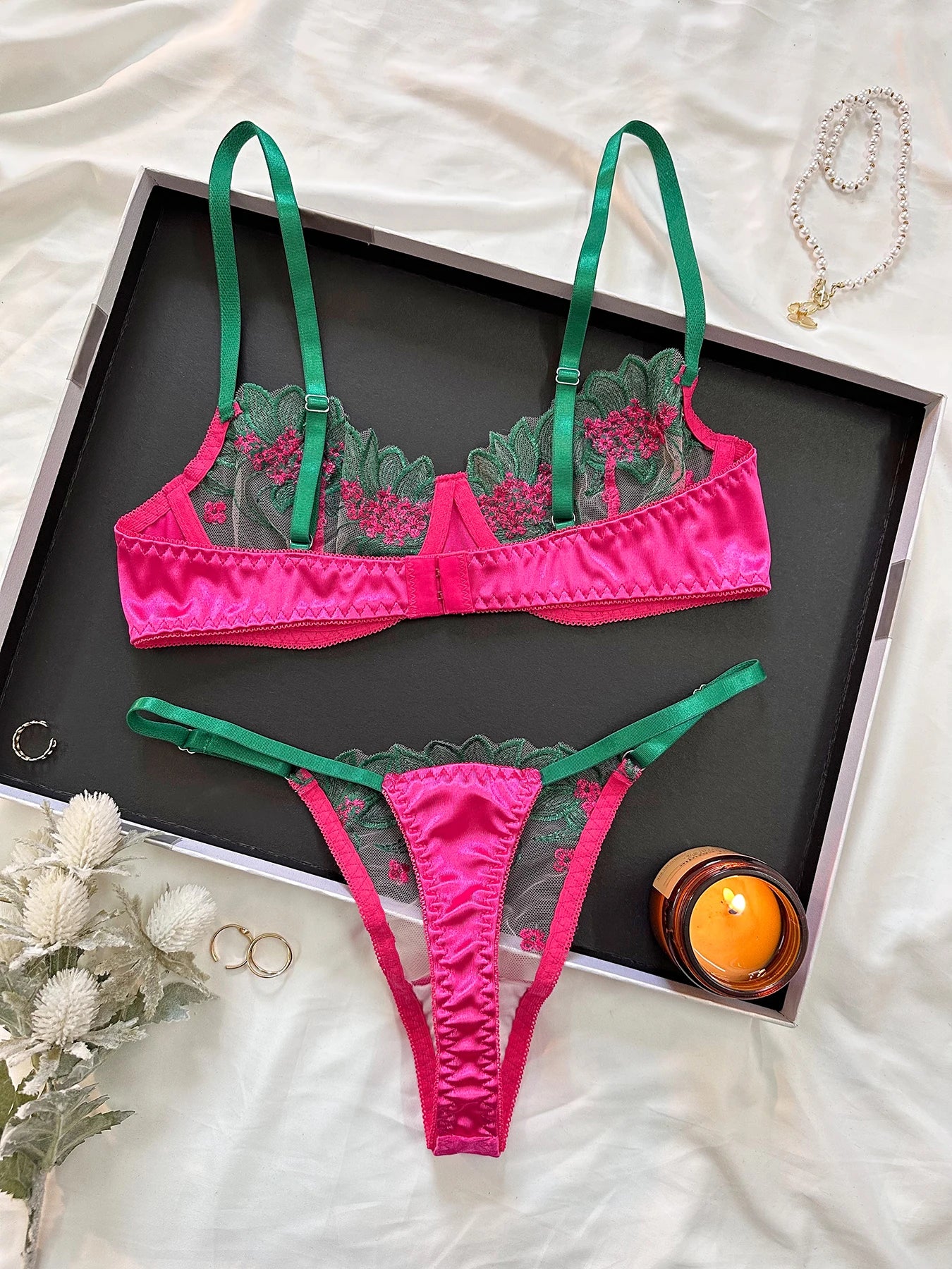 2 Piece Fancy Lingerie Floral Lace Bra Set Bilizna Luxury Well-Looking Underwear Fairy Fine Lace Exotic Set - The Clothing Company Sydney