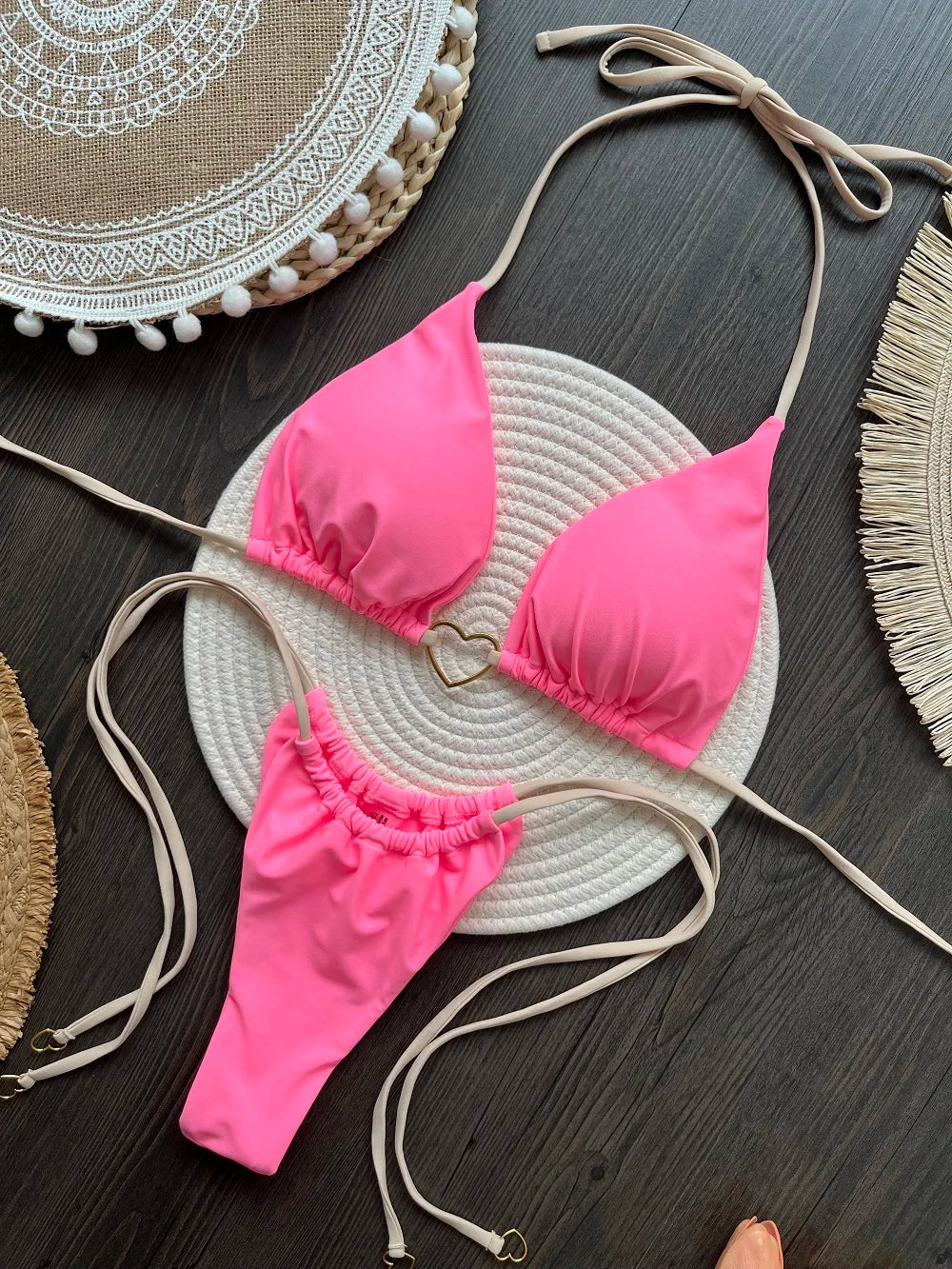 Halter Solid color Bikini Set Women's Swimsuit Two piece Triangle Thong Swimwear Bathing Suit The Clothing Company Sydney