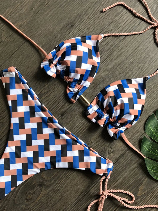 2 Piece Striped Bikini Set Knotted Swimsuit Women Biquinis Beach SThong Swimwear Bandage Brazilian Mirco Bikini Set The Clothing Company Sydney
