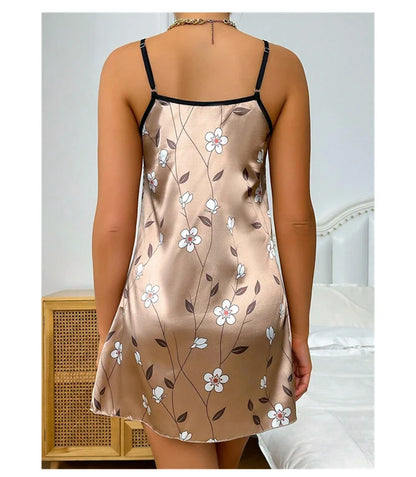 Women's Nightgown Satin Floral Print Spaghetti Strap Sleepwear Dress Luxurious Satin Slip Nightdress The Clothing Company Sydney