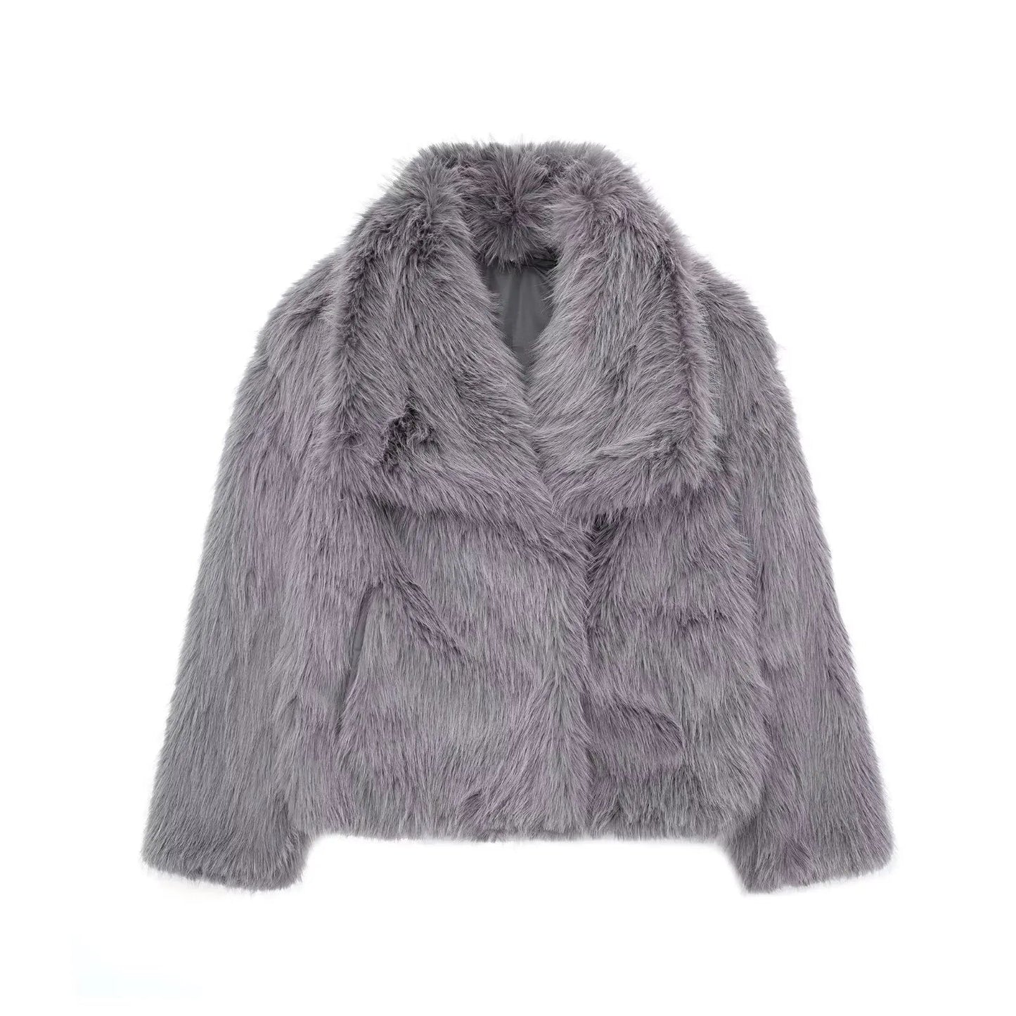 Women's Fashion Cropped Faux Fur Jacket Coat Long Sleeve Front Snap-button Outerwear Chic Lapel Collar Thick Coat The Clothing Company Sydney