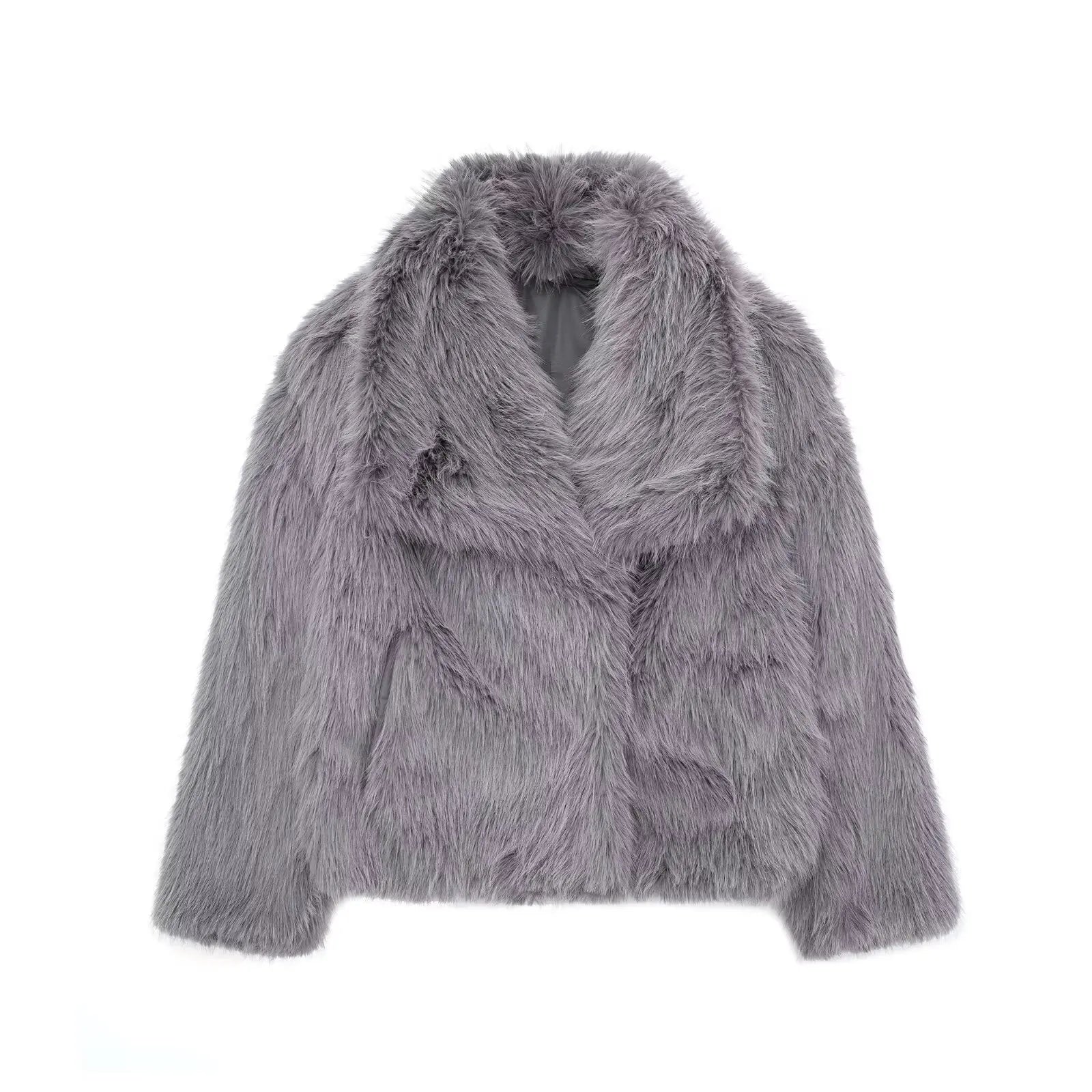 Women's Fashion Cropped Faux Fur Jacket Coat Long Sleeve Front Snap-button Outerwear Chic Lapel Collar Thick Coat The Clothing Company Sydney