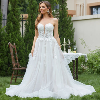Elegant Lace Wedding Dresses Sleeveless Deep V-Neck Sparkly Bridal Gowns Sweetheart Wedding Gown The Clothing Company Sydney