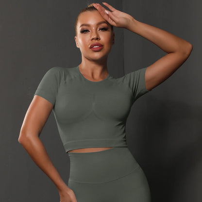 Women's Seamless Sports Yoga Crop Top Short Sleeve Top For Fitness Workout T-shirt Tops Gym Clothing Running Sportswear The Clothing Company Sydney