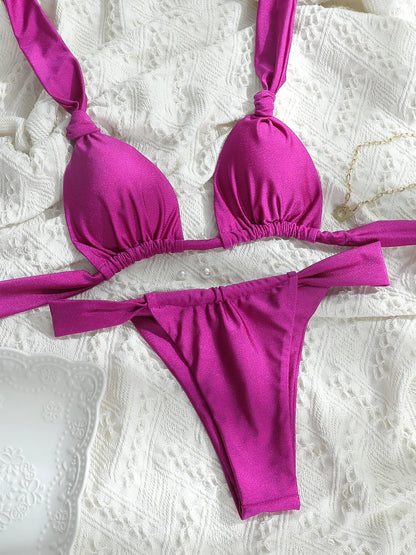 Tie down Bikini for Women Triangle Swimwear Bathing Suit 2 Piece Bikinis Set solid Push Up Swimsuit - The Clothing Company Sydney