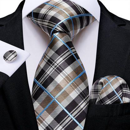 Plaid Print Men's Tie Set 8cm Width Neck Tie Handkerchief Cufflinks Business Wedding Tie Gift Set The Clothing Company Sydney