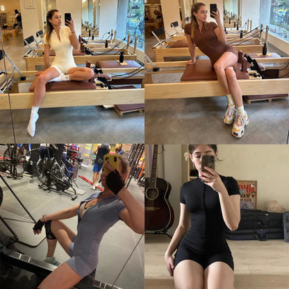 Summer Women's One-piece Yoga Pants Short Sleeve Shorts Overalls Zipper Front High Elastic Cycling Seamless Bodybuilding Bodysuit The Clothing Company Sydney