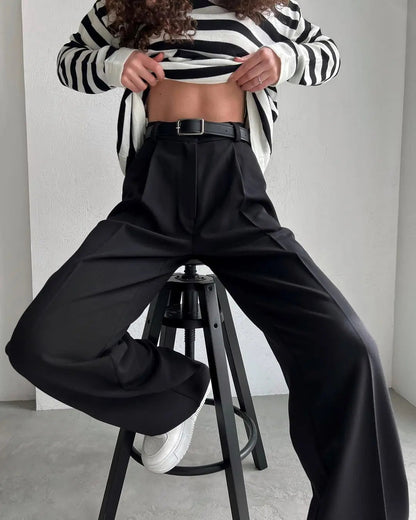 Classic Formal Straight Leg Pants Spring Summer Women's Versatile Casual Wear Loose Fit Wide Leg Pants The Clothing Company Sydney