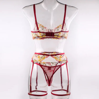 3 Piece Lingerie Sensual Lace Underwear Transparent Embroidery Garters Fancy Beautiful Bra Panties Intimate Set The Clothing Company Sydney