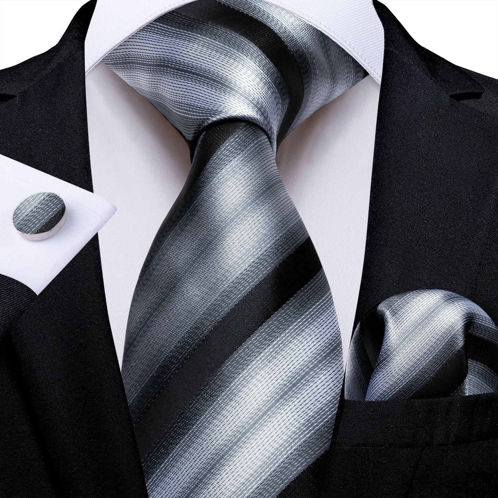 Designer Striped Silk Classic Ties For Men Wedding Accessories Gift For Men Neck Tie Set Pocket Square Cufflinks Set - The Clothing Company Sydney