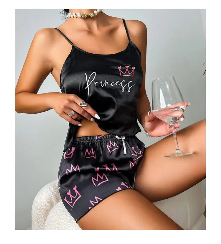 Women's Sexy Lingerie Satin Sleepwear Silk Cami Shorts Set Soft Sleep Pjs 2 Piece Nightwear Print Pajamas Homewear Pyjamas The Clothing Company Sydney