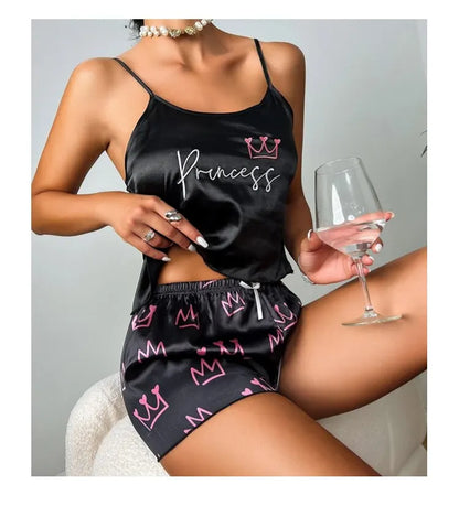 Women's Sexy Lingerie Satin Sleepwear Silk Cami Shorts Set Soft Sleep Pjs 2 Piece Nightwear Print Pajamas Homewear Pyjamas The Clothing Company Sydney
