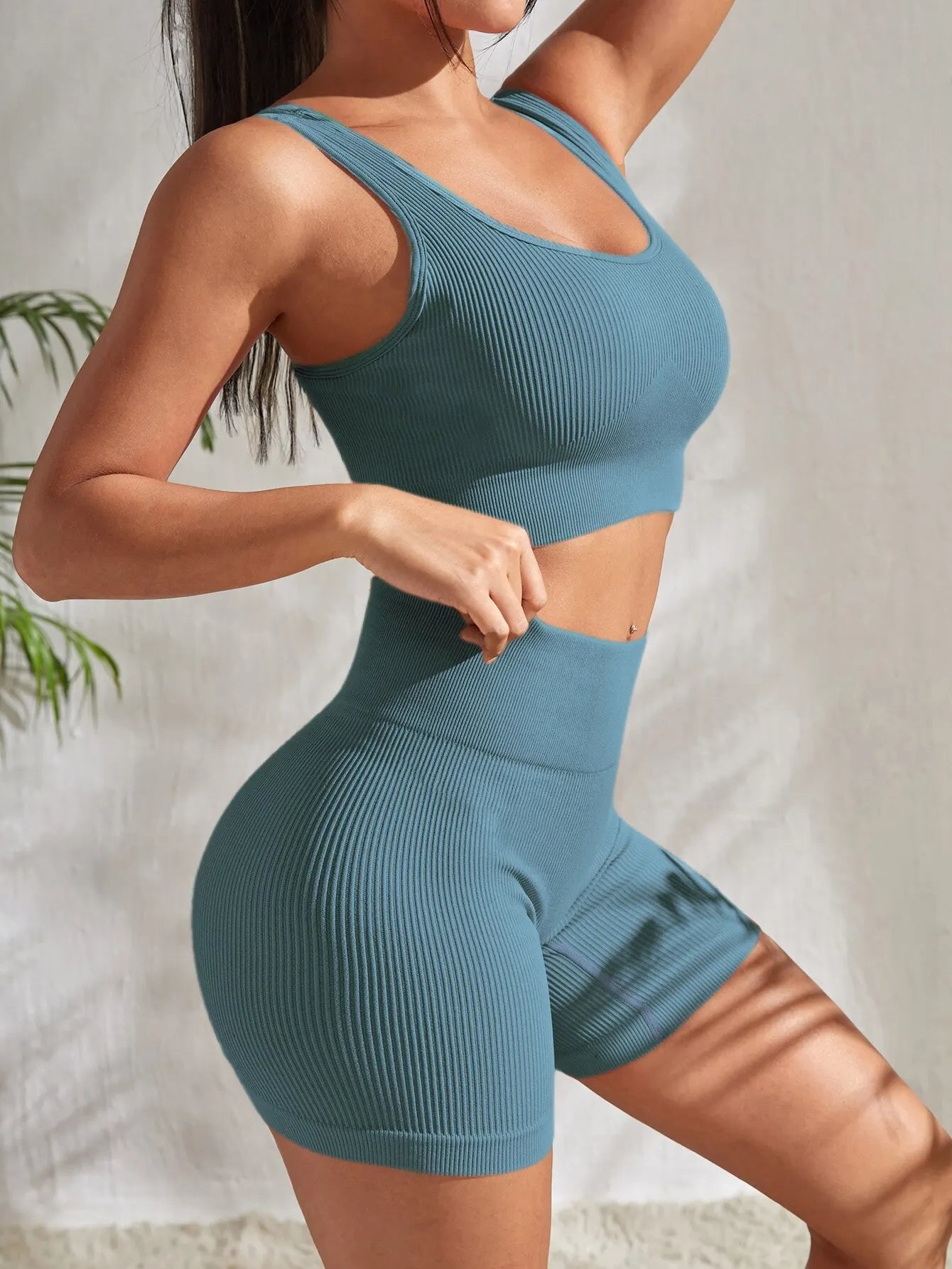2 Piece Seamless Ribbed Yoga Sets Workout Sets Gym Suits Ribbed Crop Tank High Waist Shorts Outfits Fitness Running Matching Outfit The Clothing Company Sydney