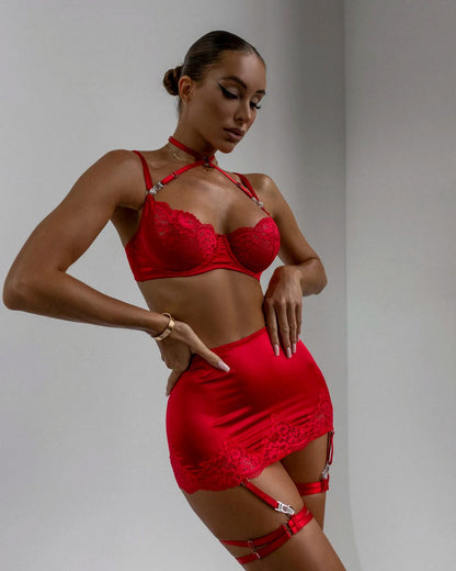 Lace Lingerie Halter Bra Heart g-String Thongs Garter Ensemble Exotic Underwear Set The Clothing Company Sydney