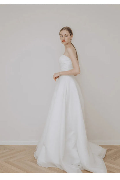 Strapless Elegant A-line Sleeveless Classic Lace Up Small Train Wedding Dress - The Clothing Company Sydney