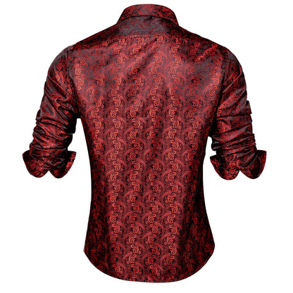 Hi-Tie Long Sleeve Silk Shirts for Men Suit Dress Outwear Male Slim Wedding Floral Paisley Gold Blue Red The Clothing Company Sydney