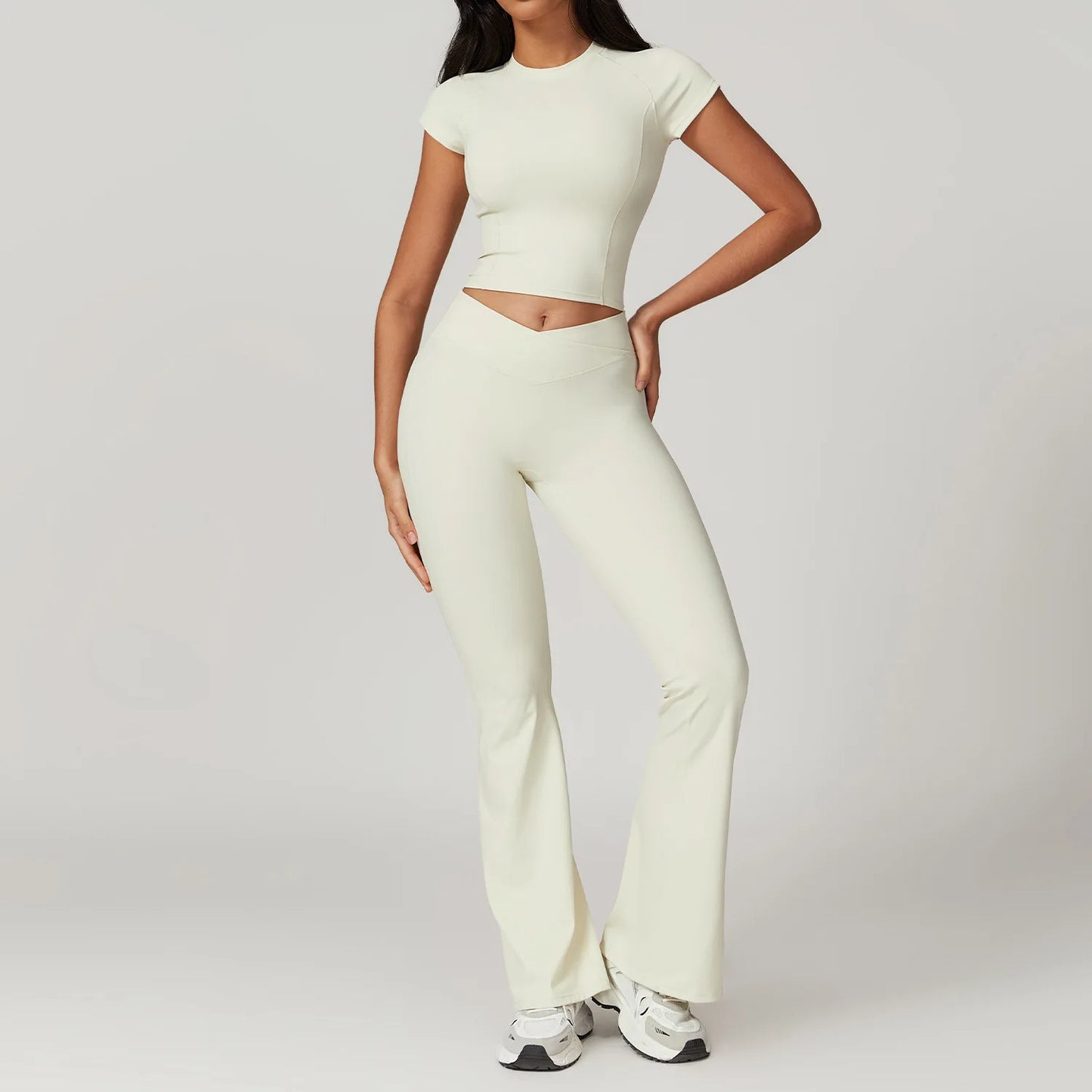 Women's Yoga Gym Activewear 2 Piece Set Sport Suit Workout Short Sleeve Crop Top High Waist Leggings Short Fitness Sports Wear