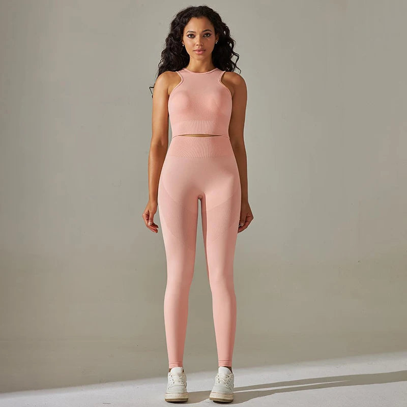 2 Piece Nylon Tracksuits Women's Yoga Set Sports Suit Sports Vest Gym Leggings Suit Seamless Workout Clothes Gymwear - The Clothing Company Sydney