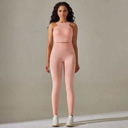 2 Piece Nylon Tracksuits Women's Yoga Set Sports Suit Sports Vest Gym Leggings Suit Seamless Workout Clothes Gymwear - The Clothing Company Sydney