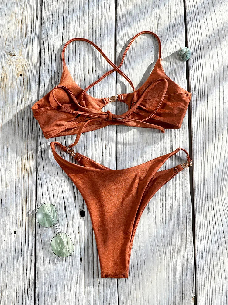 2 Piece Push Up Bikinis Two Piece Suit Bathsuit Bikini Sets Hollow Out Swimsuit String Bathwear Low Waist Swimwear - The Clothing Company Sydney