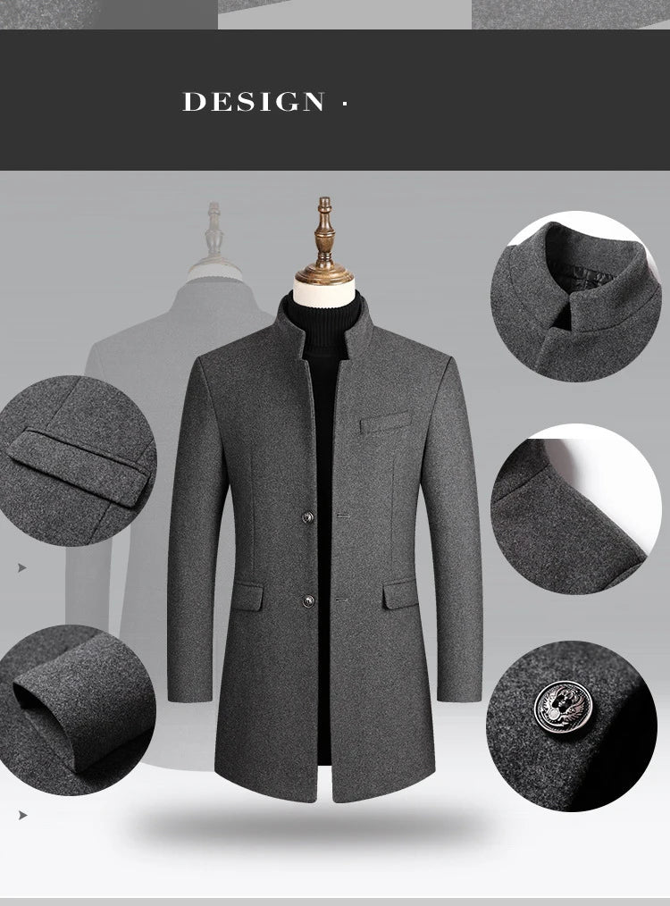 Business Casual Trench Coat Men Style Winter Coat Men's Autumn and Winter Wool Mix Coat Jacket The Clothing Company Sydney